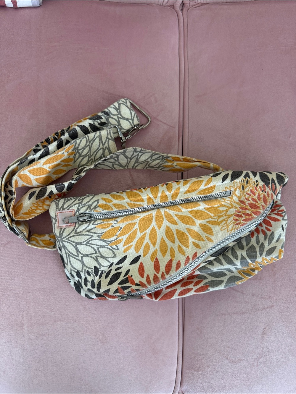 Floral Print hip or Crossbody Bag in Yellow & Cream